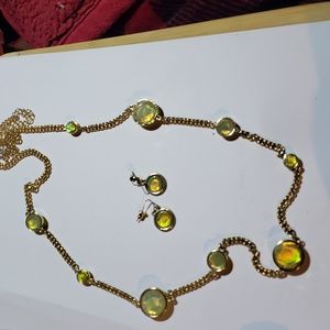 Vintage man made opal necklace earrings set